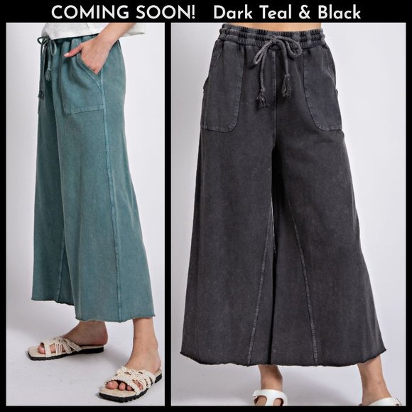 📌 EASEL "The Originals" Mineral Wash Wide Leg Drawstring Pants Pockets Raw Hems - Picture 15 of 15